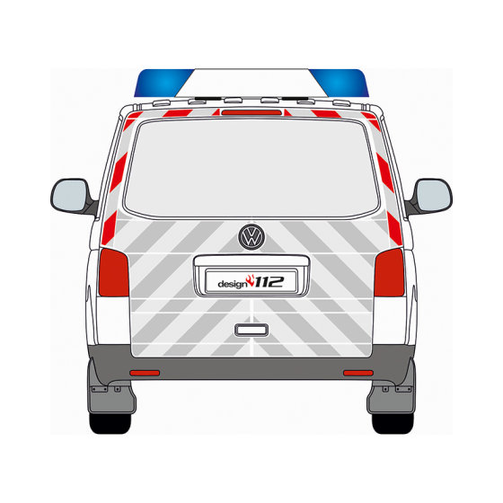 VW T5, Heckklappe, 2009/10 - 2015/05 | Heck-Warnmarkierungssatz Fensterumrandung Heckscheibe Rot/Weiß