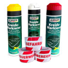 Aktionsangebot Markieren & Absperren | 15 Rollen Absperrband & 16 Dosen Kreidemarkierungsspray